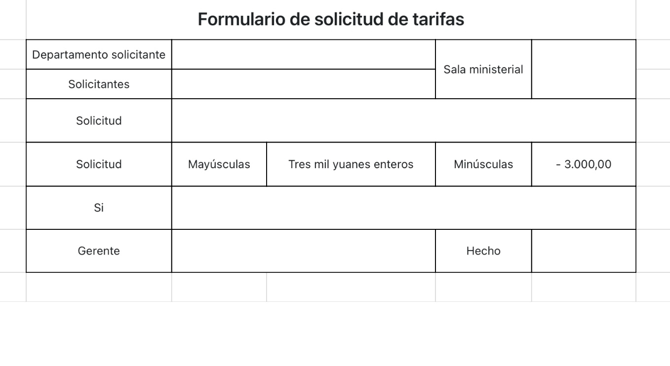 Formulario de solicitud de tarifas